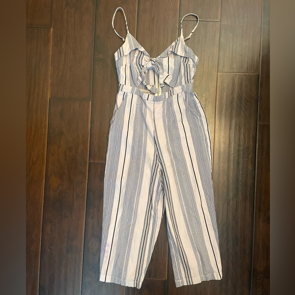 Iris Blue and White Striped Jumpsuit